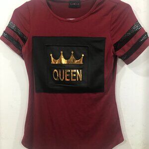 Queen Shirt, womens shirt, Burgundy shirt, small